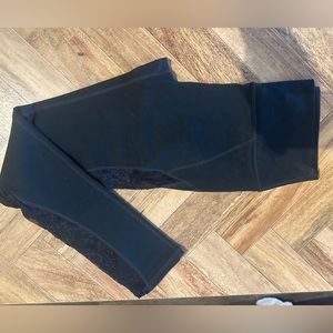 High waisted black leggings with lace legs